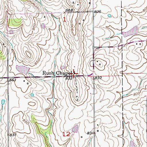 Topographic Map of Rush Chapel, MO