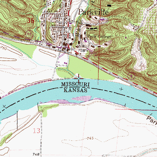 Topographic Map of Rush Creek, MO