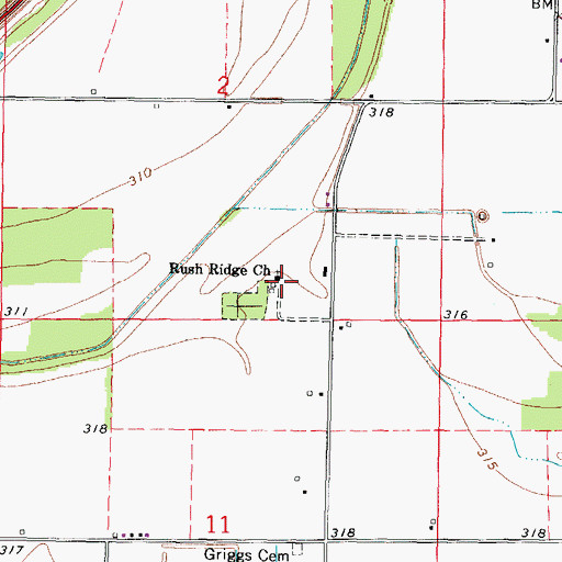 Topographic Map of Rush Ridge Church, MO