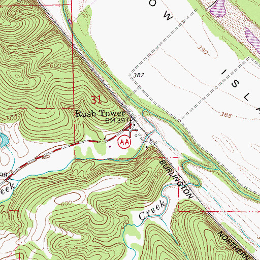 Topographic Map of Rush Tower, MO