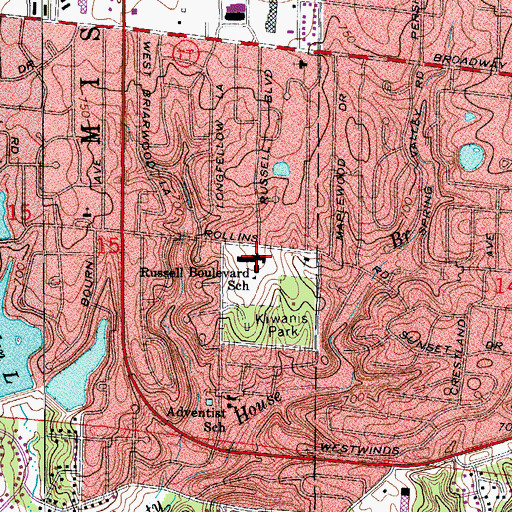 Topographic Map of Russell Boulevard Elementary School, MO