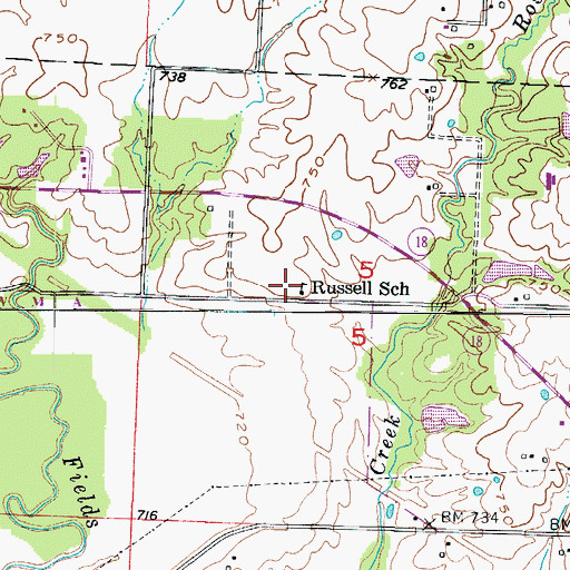Topographic Map of Russell School (historical), MO