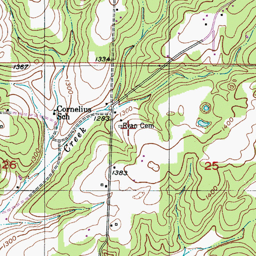 Topographic Map of Ryan Cemetery, MO