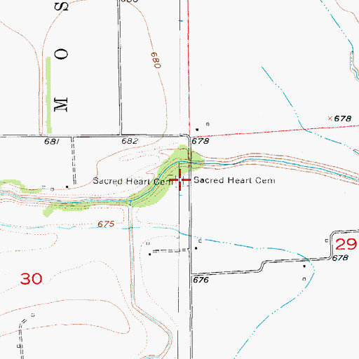 Topographic Map of Sacred Heart Cemetery, MO