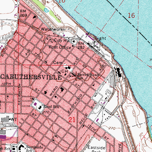 Topographic Map of Sacred Heart School, MO