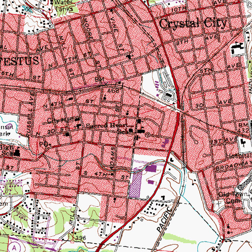 Topographic Map of Sacred Heart School, MO
