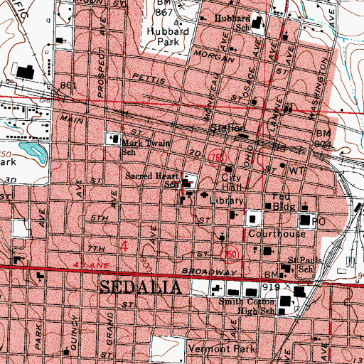 Topographic Map of Sacred Heart Catholic School, MO