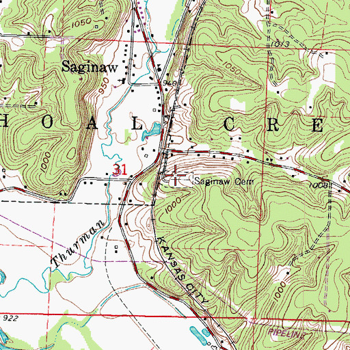 Topographic Map of Saginaw Cemetery, MO