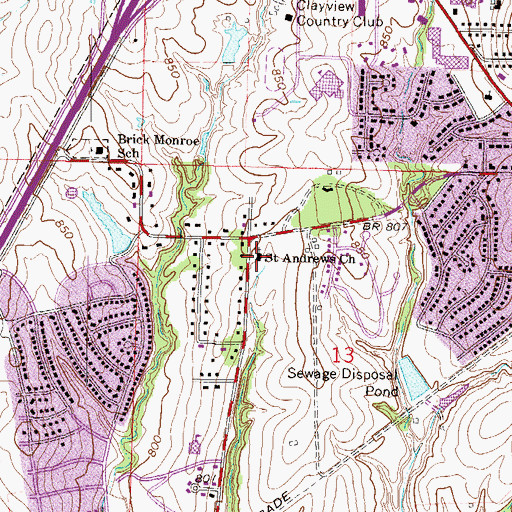Topographic Map of Saint Andrews Church, MO