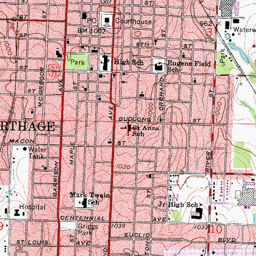 Topographic Map of Saint Anns School, MO