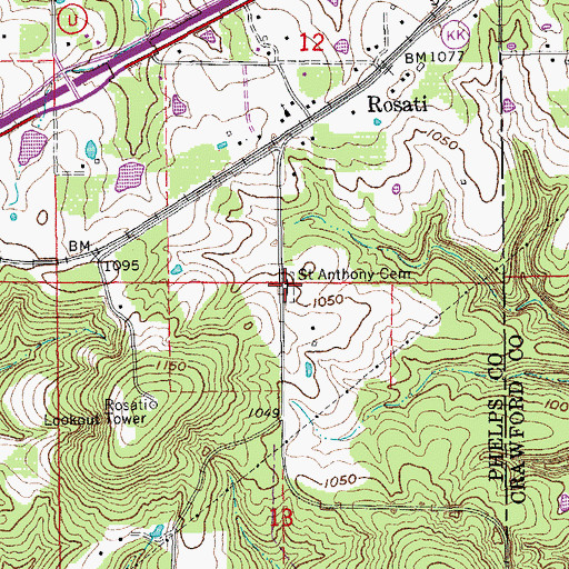 Topographic Map of Saint Anthony Cemetery, MO