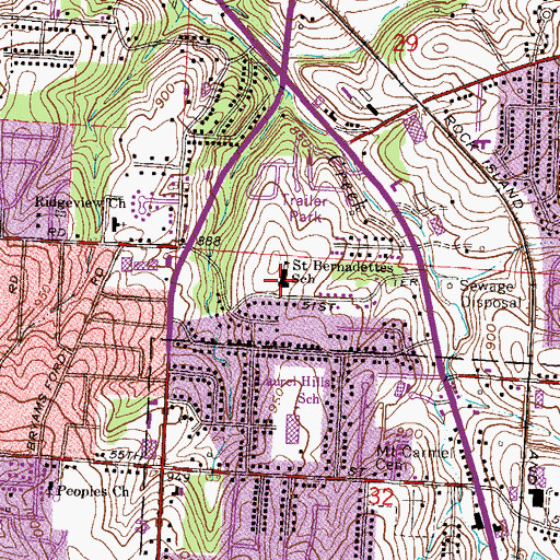 Topographic Map of Saint Bernadettes School, MO