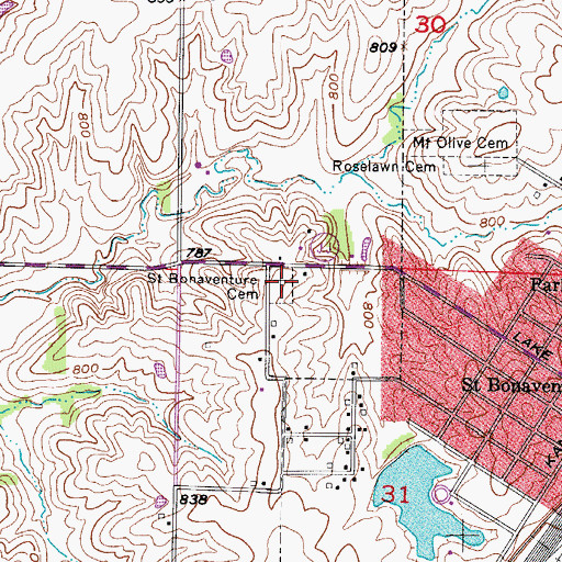 Topographic Map of Saint Bonaventure Cemetery, MO