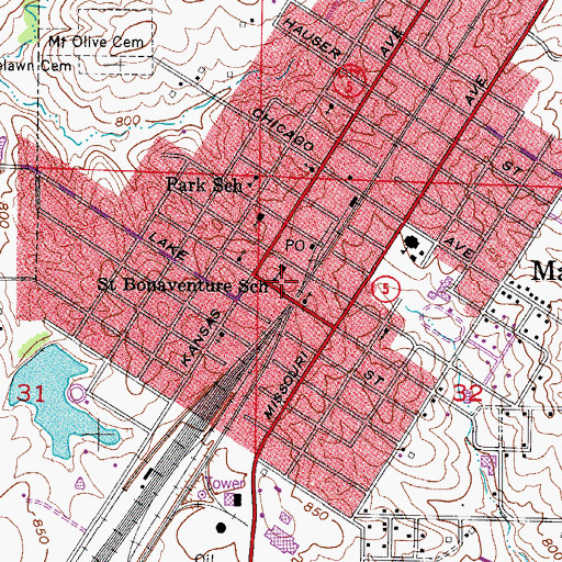 Topographic Map of Saint Bonaventure School, MO