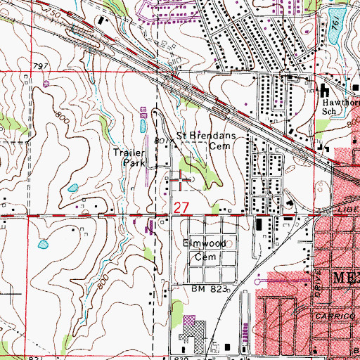 Topographic Map of Saint Brendans Catholic Church Cemetery, MO