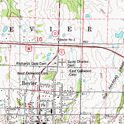 Topographic Map of Saint Charles Cemetery, MO