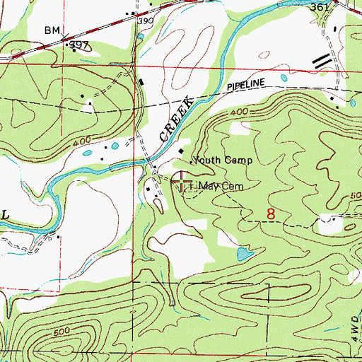 Topographic Map of May Cemetery, AR
