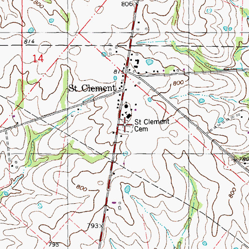 Topographic Map of Saint Clement Cemetery, MO