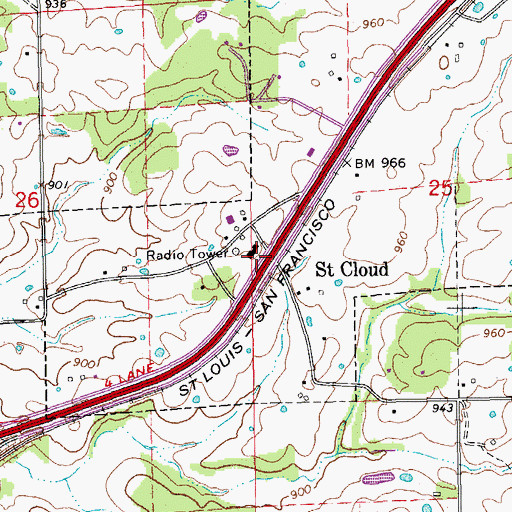 Topographic Map of Saint Cloud, MO