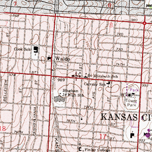 Topographic Map of Saint Elizabeth Elementary School, MO
