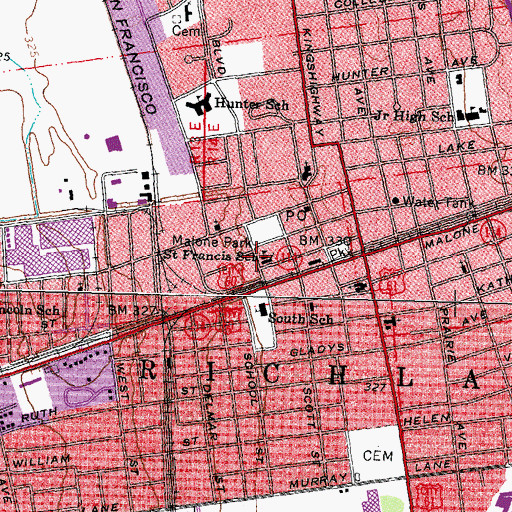 Topographic Map of Saint Francis School, MO