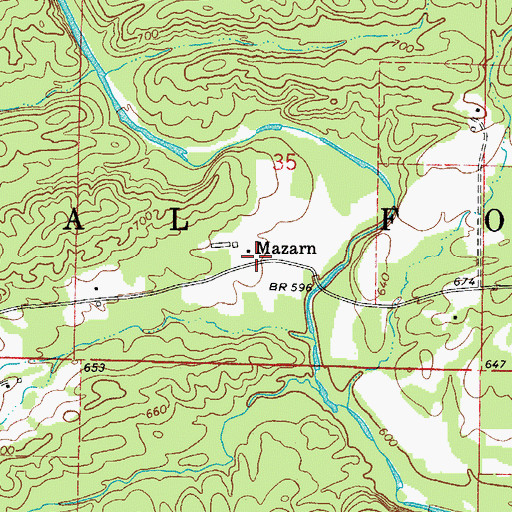 Topographic Map of Mazarn, AR