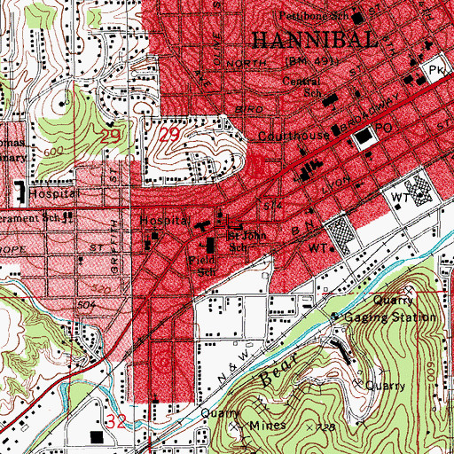 Topographic Map of Saint John School, MO