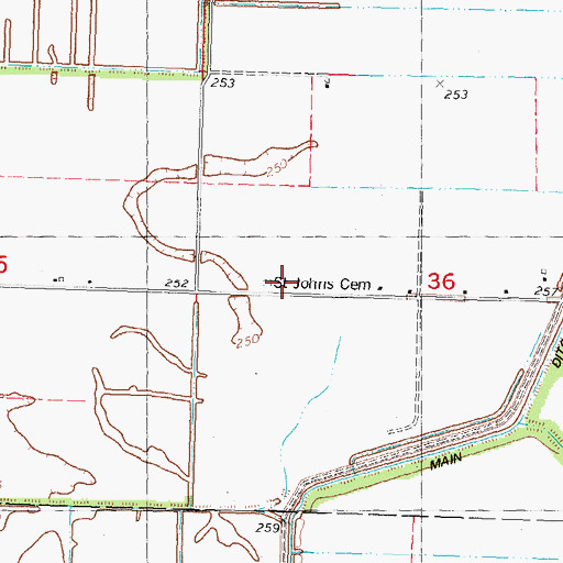 Topographic Map of Saint Johns Cemetery, MO