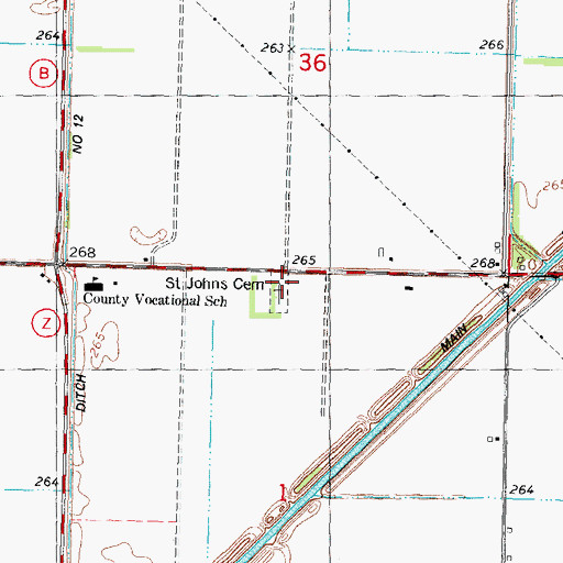 Topographic Map of Saint Johns Cemetery, MO