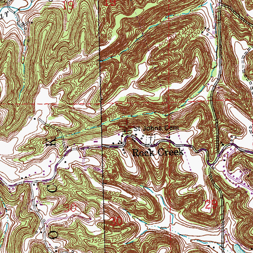 Topographic Map of Saint Johns Cemetery, MO