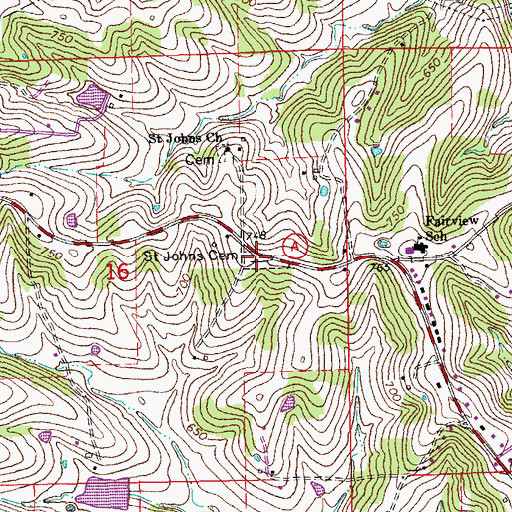 Topographic Map of Saint Johns Cemetery, MO
