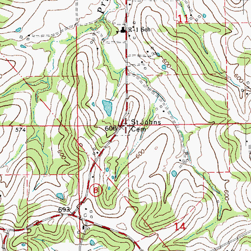 Topographic Map of Saint Johns Cemetery, MO