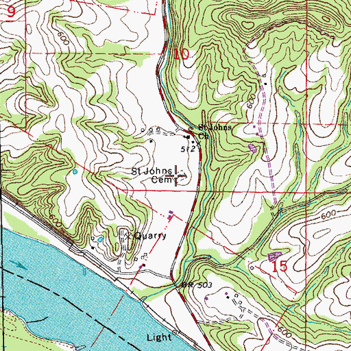 Topographic Map of Saint Johns Cemetery, MO
