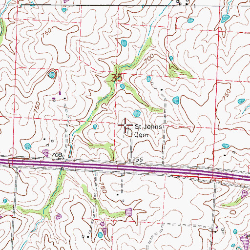 Topographic Map of Saint Johns Cemetery, MO