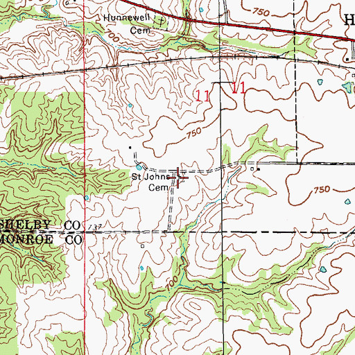 Topographic Map of Saint Johns Cemetery, MO