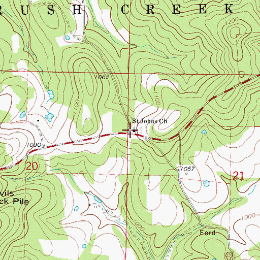 Topographic Map of Saint Johns Church, MO
