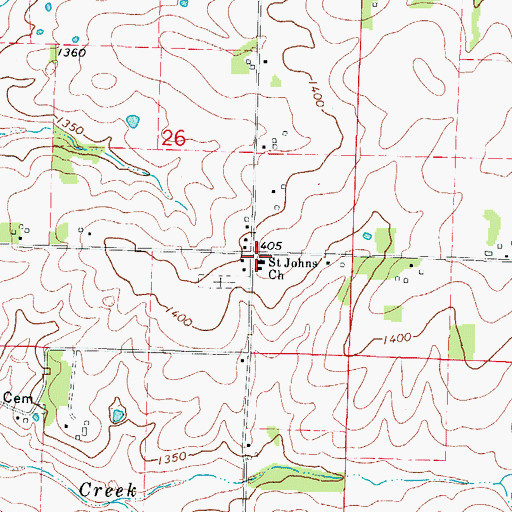 Topographic Map of Saint Johns Church, MO