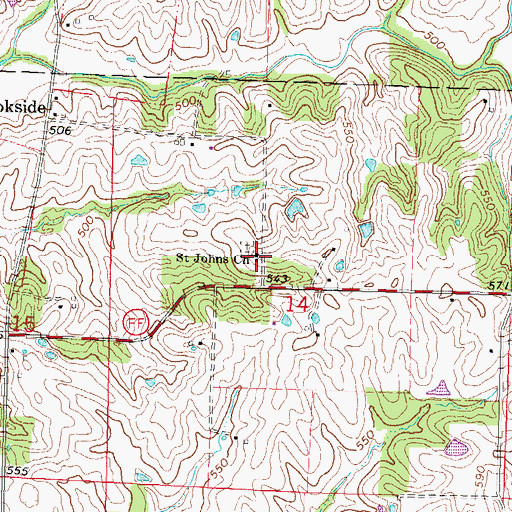 Topographic Map of Saint Johns Church, MO