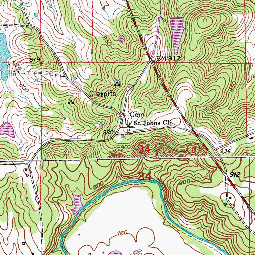 Topographic Map of Saint Johns Church, MO