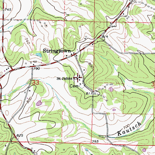 Topographic Map of Saint Johns Church, MO