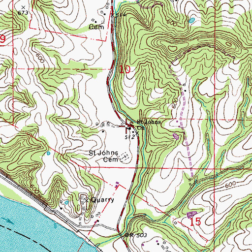 Topographic Map of Saint Johns Church, MO