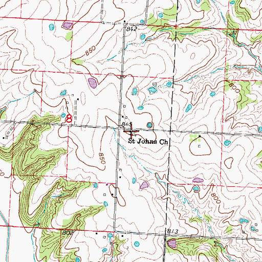 Topographic Map of Saint Johns Church, MO