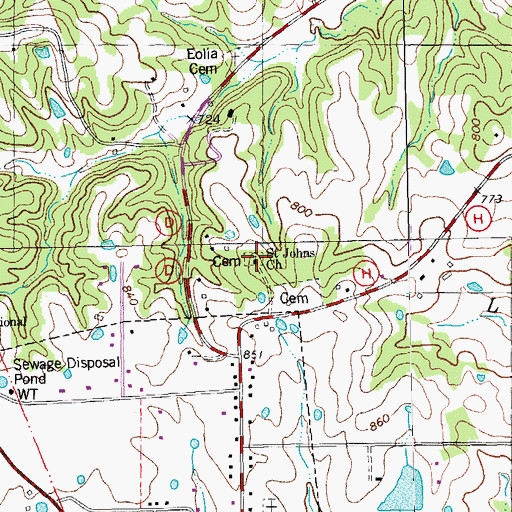 Topographic Map of Saint Johns Church, MO