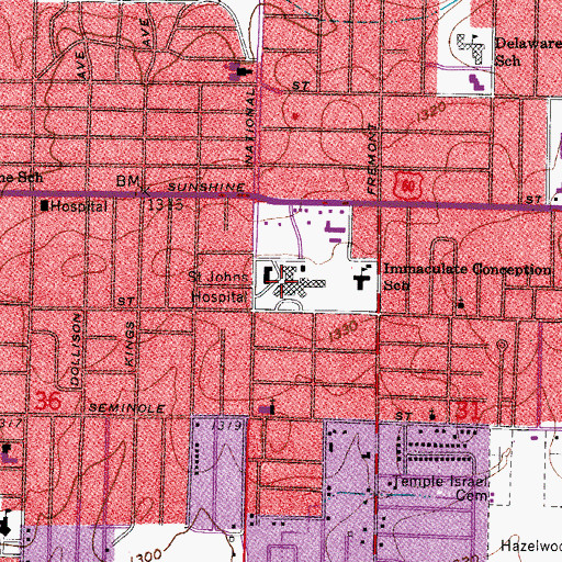 Topographic Map of Mercy Hospital Springfield, MO
