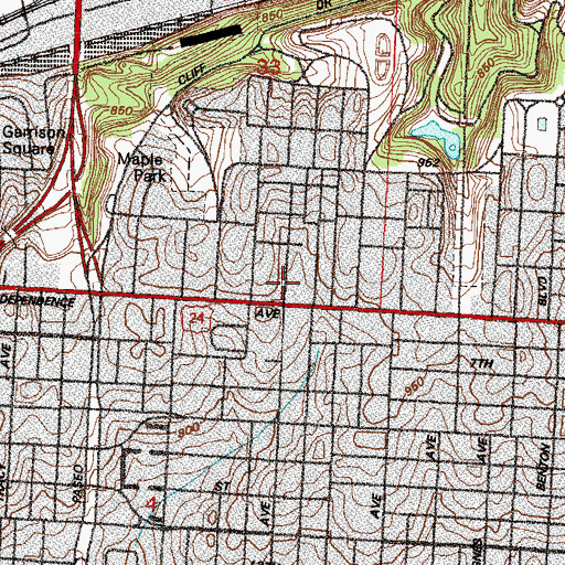 Topographic Map of Saint Johns School, MO