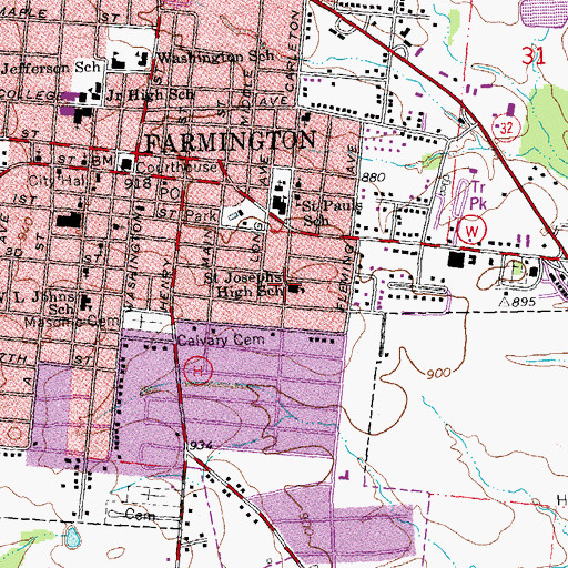 Topographic Map of Saint Josephs High School, MO