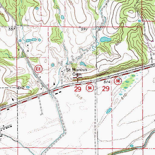 Topographic Map of Saint Marcus Cemetery, MO