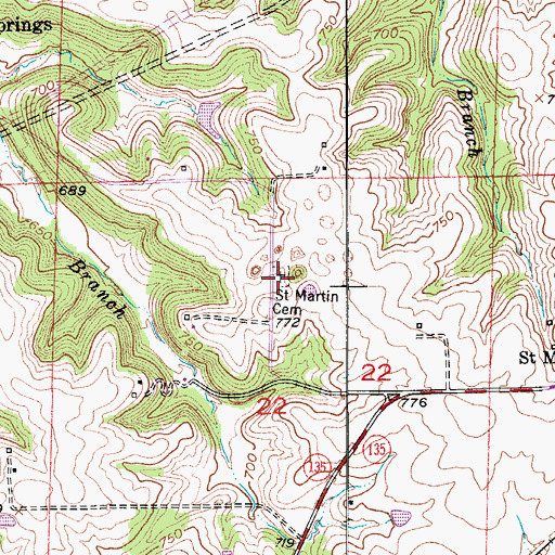 Topographic Map of Saint Martin Cemetery, MO
