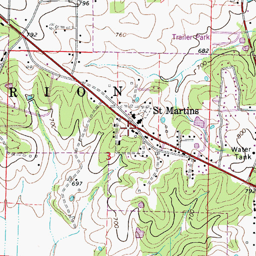Topographic Map of Saint Martins, MO