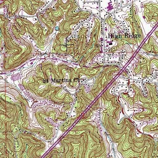 Topographic Map of Saint Martins Church, MO